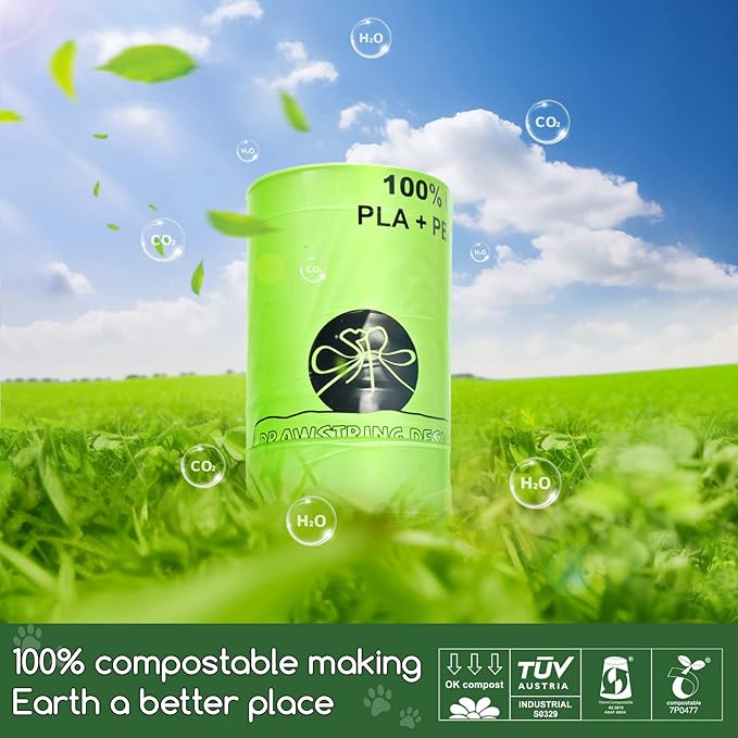 Biodegradable Cat Litter Liner Bags Compatible with LR 3, 4 and Most Self-Cleaning Litter Boxes, 60 Count Kitty Automatic Waste Drawer Liners, Drawstring Pet Compostable Replacement Poop Bags