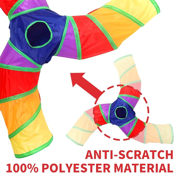 Coolcandy Cat Tunnel & Interactive Cat Toy Indoor, Curved 3 Way Tunnel Toys for Indoor Cats, Collapsible Interactive Peekaboo Cave with Play Ball, for Multi-Way Play & Small Animals