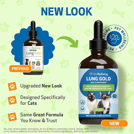 Pet Wellbeing Lung Gold for Cats - Lung Immune Support, Lower Respiratory Health, Open Airways, Normal Breathing, Reishi, Coptis - Veterinarian-Formulated Herbal Supplement - 4 oz (118 ml)