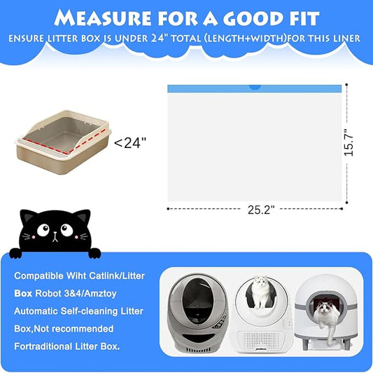Cat Litter Waste Bags Liners,120 Count Compatible with Litter Box Robot 3&4,Heavy Duty Self Cleaning Automatic Litter Box Bags,25.2" x 15.7"