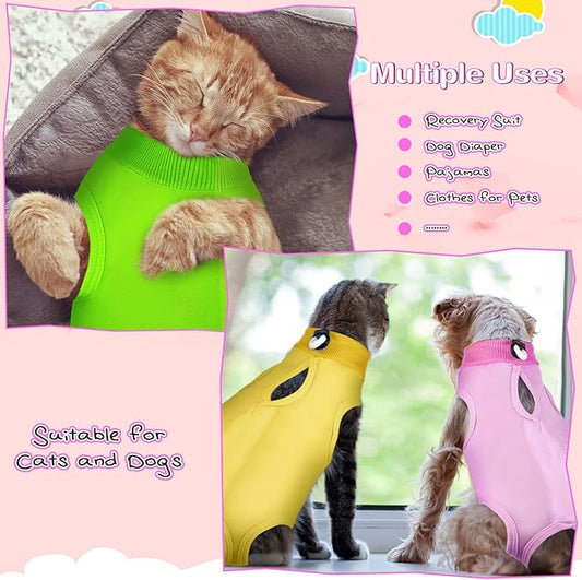 Nuanchu 3 Pieces Cat Recovery Suit Kitten Recovery Suit E-Collar Alternative for Cats and Dogs Abdominal Skin Anti Licking Pajama Clothes Sets(Simple Pattern,Small)