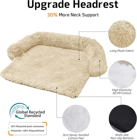 Calming Dog Bed Fluffy Plush Dog Mat for Furniture Protector with Removable Washable Cover for Large Medium Small Dogs and Cats (Small(35x31x5),Beige)