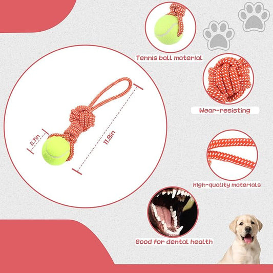 Dog Rope Toy for Medium and Small Dogs Interactive Puppy Toys Tug of War Rope Tether Tug Outdoor Dog Toy 1 Knot Puppy Teething Chew Cotton with Tennis Ball