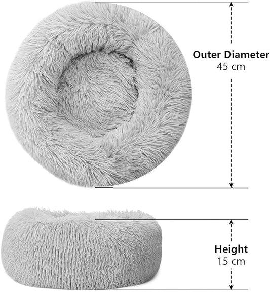 Dog Beds for Small Dogs Round Cat Beds for Indoor Cats Pet Bed for Puppy and Kitten with Slip-Resistant Bottom Plush Donut Cat Bed, Light Grey
