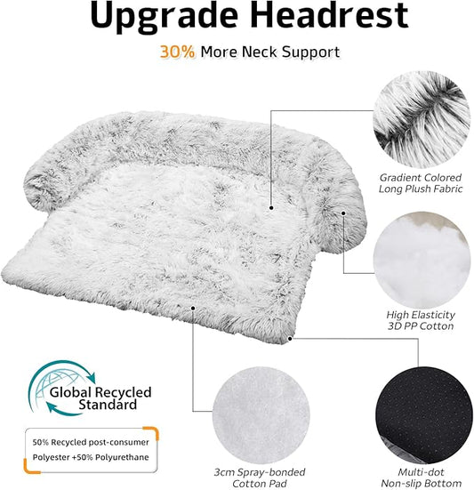 Calming Dog Bed Fluffy Plush Dog Mat for Furniture Protector with Removable Washable Cover for Large Medium Small Dogs and Cats (Extra Large (53x39.3x6), Light Grey)
