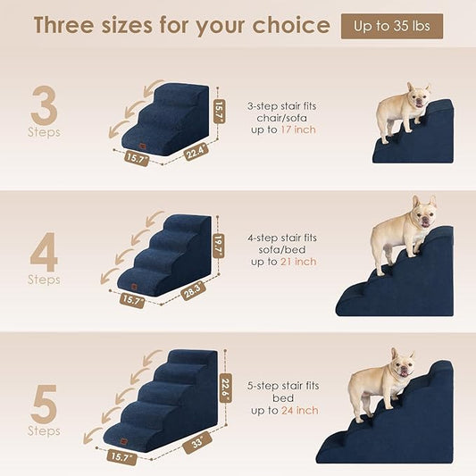 EHEYCIGA Curved Dog Stairs Ramp for High Beds 22.6" H, 5-Step Dog Steps for Small Dogs and Cats, Pet Stairs for High Bed Climbing, Non-Slip Balanced Pet Step Indoor, Navy