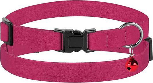 Breakaway Cat Collar Leather with Removable Bell - 13 Colors Available - Soft Adjustable Girl Boy Safety Lightweight Pet Kitten Collars Pink Brown Blue Green Red Orange Black (Pink)