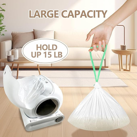 60 Count Automatic Cat Litter Box Bags Compatible with PetCova, DuckSky and MeoWant, Leak-proof Pet Waste Bags Liners with Drawstring Heavy Duty for Self Cleaning Cat Litter Box -19" x 18"