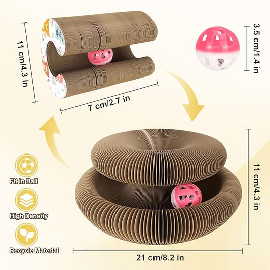 Kitty Kurlz Curls Cat Toy, Magic Organ Cat Scratching Board with Bell-Ball, Foldable Interactive Marlenes Kitten Curls Cat Scratchers for Indoor Cats