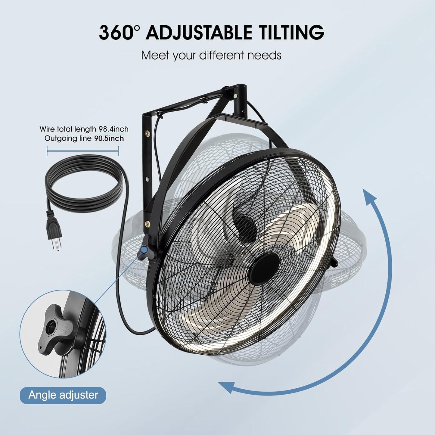 20 inch Wall Mount Fan with Lights and Remote,6-Speed Gazebo Ceiling Fan Adjustable Tilt Dimmable Wall Fan,High Velocity Industrial Outdoor Fans for Patio,Garage,Commercial,Black