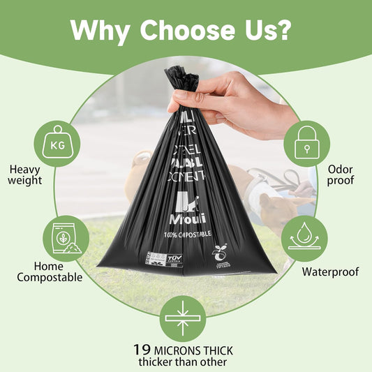 Certified Compostable Poop Bags for Dogs, 240 Poop Bags (16 Rolls),Landfill Friendly, Leak Proof Unscented Easy Open Poop Waste Bag(Black)