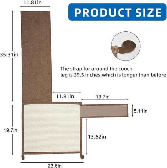 Oroonoko Cat Scratch Furniture Protector with Natural Sisal for Protecting Couch Sofa Chair Furniture 23.6''*19.7'' (Brown, Right Handed)