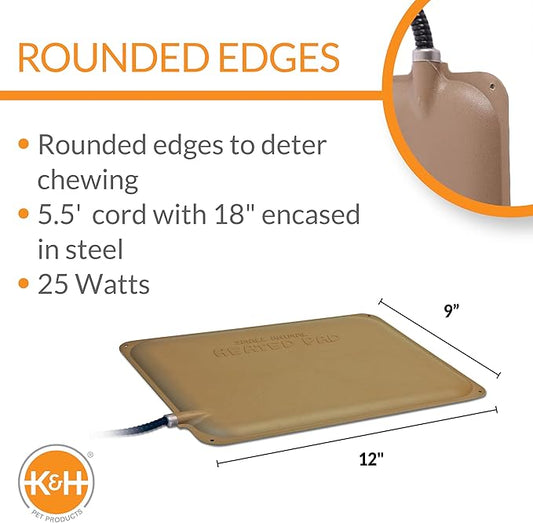 K&H Pet Products Heated Extreme Weather Outdoor Kitty Pad Petite, Waterproof Heated Cat Mat, Pet Warmer for Outside Feral Cat Houses, Indoor Outdoor Warming Pet Mat - Petite 12 X 9in Tan 25W