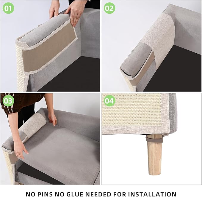 Cat Scratch Sofa Protector,23.6inch L*19.6inch W Cat Scratch Furniture Protector Pad, Couch Arm Sheild with Natural Sisal for Protecting Couch Sofa Chair Furniture(Beige/Right Handed)