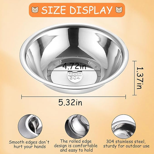 10 PCS 304 Stainless Steel Cat Bowls, Small Metal Pet Food Bowl (5.5in Diameter)