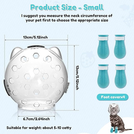 Cat Muzzle, Cat Mouth Cover for Grooming with 4 Silicone Paw Shoes, Cat Anti Bite Helmet, Silicone Claw Covers, Cat Breathable Hood for Cats Bathing Shaving Nail Trimming (Small)