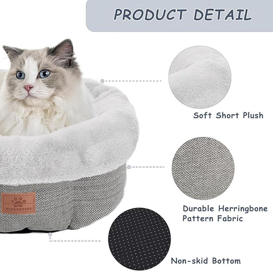Cat Beds for Indoor Cats,Kitten Bed,Dog Bed for Extra Small Dogs Breeds,Puppy Kennel Bed, Comfy Durable Pet Sleeping Bed, Washable Roun Cat Bed & Non-Slip Bottom, Size 18"L x 18"W x 7.5"Th