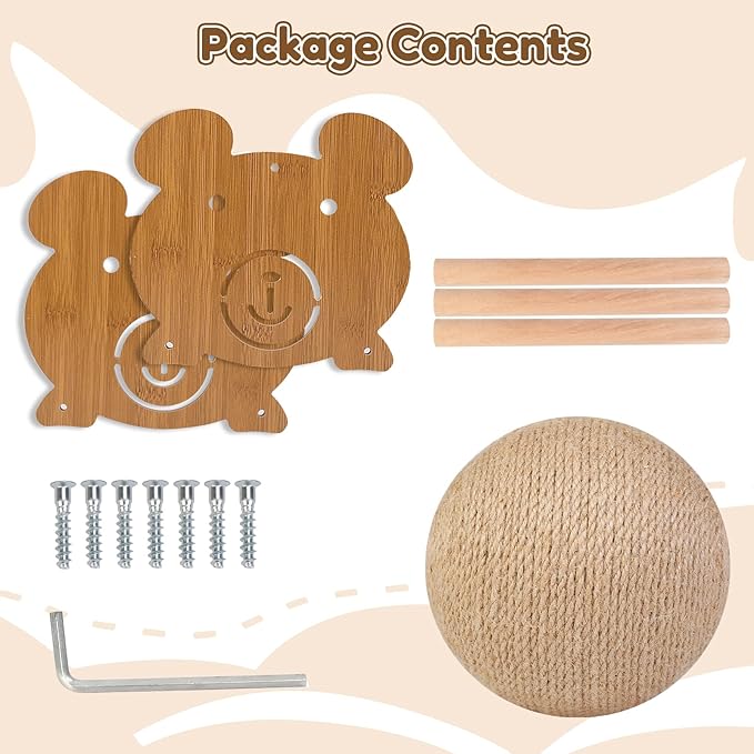 Outamateur Cat Scratching Ball Toy, Sisal Scratching Ball with Cute Stable Stand, Interactive Play and Exercise Toy for Kittens, Cats, Small Pets (Bear)