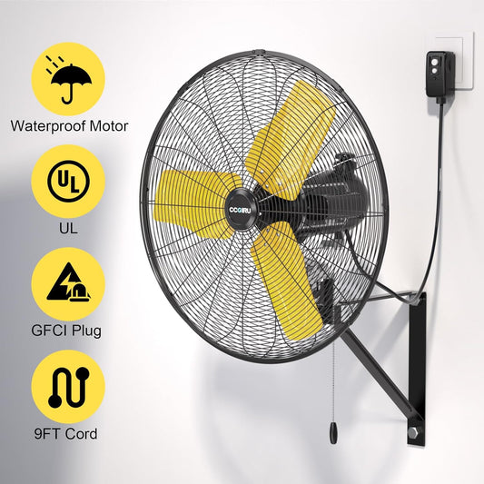 9000 CFM 24" Outdoor Oscillating Wall Fan with 2 Pack, High Velocity 3-Speed Waterproof Professional Outdoor Fan, Heavy Duty Industrial Wall Mount Fans for Commercial, Garage, Warehouse, UL Listed