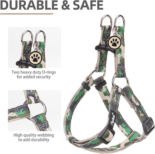PUPTECK No Pull Dog Harness Soft Adjustable Basic Nylon Step in Puppy Vest Outdoor Walking with ID Tag, Camouflage, M
