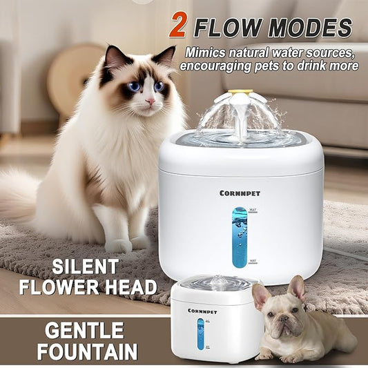 Stainless Steel Lid Cat Water Fountain 74Oz/2.2L Dog Fountain for Drinking - Dogs Drinking Waterer Bowls Indoor - Pet Water Fountain - Ultra Silent - Kitten Drinking Fountains with 3 Filters and 1 Mat