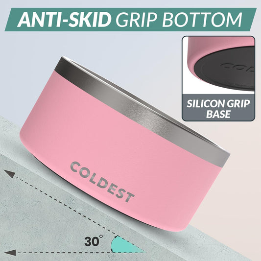 Coldest Dog Bowl - Anti Rust Metal, Non Slip, 3 Layers Insulated Stainless Steel Dog Bowls - Spill Proof & Heavy Duty - Water Bowl for Dogs, Cats & Pets, Dish Washer Safe (200 oz, Cotton Candy Pink)