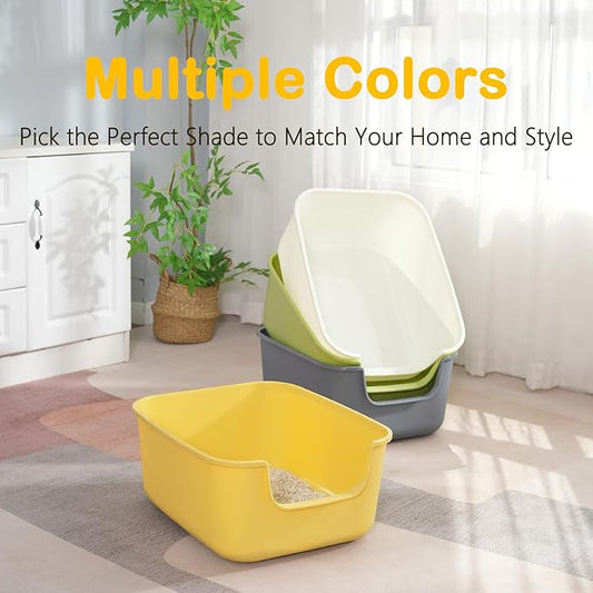 Large Cat Litter Box with High Sides,Cat Boxes for Indoor Cats,Cat Litter Pan for Kitty,Litter Box with Low Entry,Easy to Clean,Anti-Splashing (White)