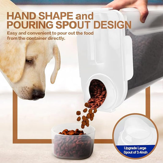 Dog Food Storage Container, 5-7 Lbs Airtight Pet Food Container, Cat food Container Dispenser with Portable Handle, Pouring Spout and Measuring Cup for Dogs Cats 2Pack White/6Qt