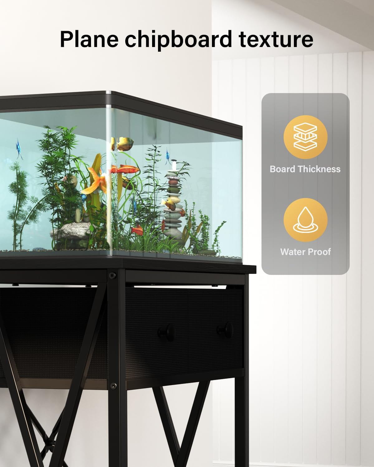 Fish Tank Stand for 5-10 Gallon Fish Tank: Aquarium Stand with Power Outlet - Metal 10 Gallon Tank Stand with Cabinet Drawer Storage for Turtle Tank, Reptile Terrarium (Black, 220LBS Capacity)