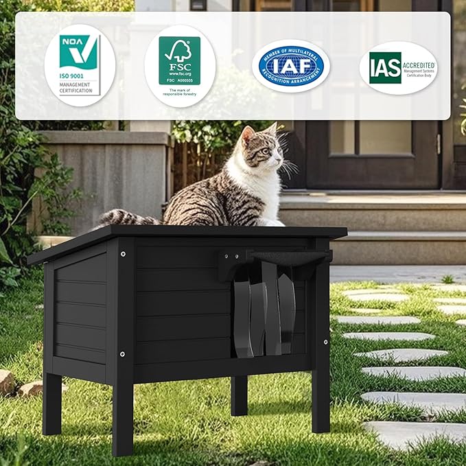 Weatherproof Outdoor Cat House, Feral Cat Shelter, 100% Insulated Foam, Solid Wood, Large Size for Multiple Cats, 24.8" L x 16.1" W x 18.9" H