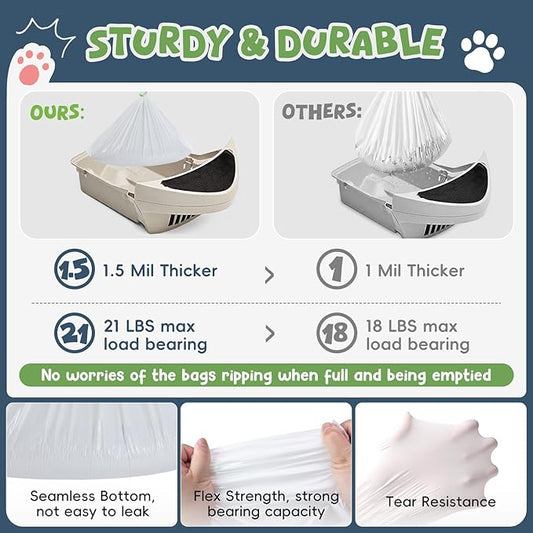 60 Pack Litter Box Robot 3 and 4 Waste Bags,1.5 Mils Thick Drawstrings Self Cleaning Cat Litter Box Robot Waste Liner Bags Replacement,Compatible with Automatic Self-Cleaning Robot