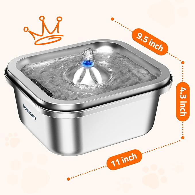 Cat Water Fountain Stainless Steel: 4L/140oz Pet Fountain Water Bowl Indoor, Automatic Dog Drinking Dispenser, Cat Feeding Watering Supplies, Metal Kitty Waterer Fountain, 10 Replacement Filters