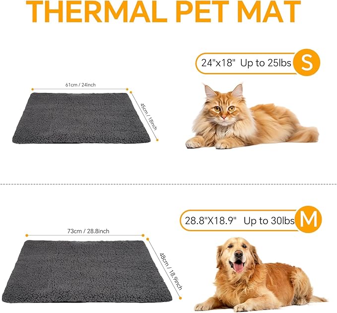 Self Warming Cat Bed Self Heating Cat & Dog Pad - Waterproof Heated Thermal Mat, Non-Slip, Washable for Senior Pets, Kittens, Dogs, Indoor/Outdoor Use, Non-Electric(Dark Grey, 24" X 18")