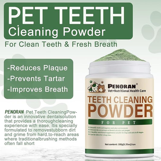 Dog Dental Powder, 6 oz, Dog Teeth Cleaning Powder & Cat Breath Freshener, Plaque Off Pet Tooth Cleaning - Combating Dental Plaque, Tartar Cleaning and Removal, Fighting Bad Breath, Oral Care