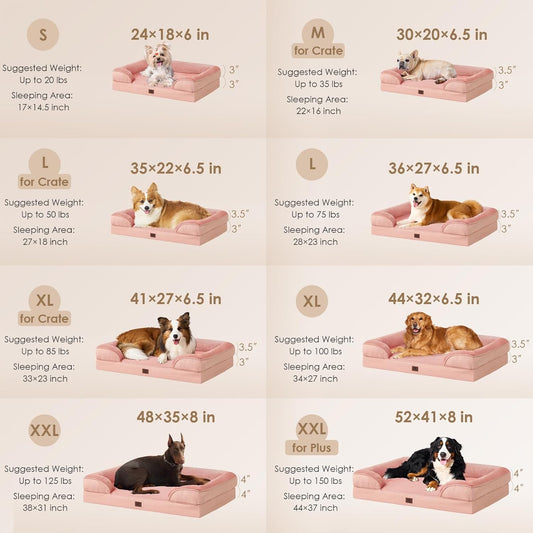 EHEYCIGA Orthopedic Dog Beds for Extra Large Dogs, Waterproof Memory Foam XXL Dog Bed with Sides, Non-Slip Bottom and Egg-Crate Foam Big Pet Couch Bed with Washable Removable Cover, Dusty Pink