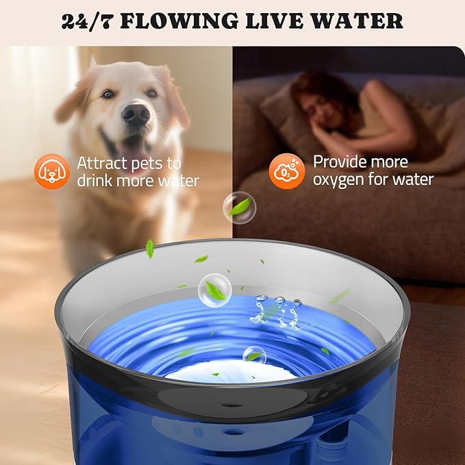 Dog Water Fountain with Vortex Filtration Design, 3.5L/123oz Elevated Dog Water Bowl for Large Medium Dogs & Cats, Automatic No Spill Water Dispenser with Deep Drinking Area and Ultra-Quiet Pump
