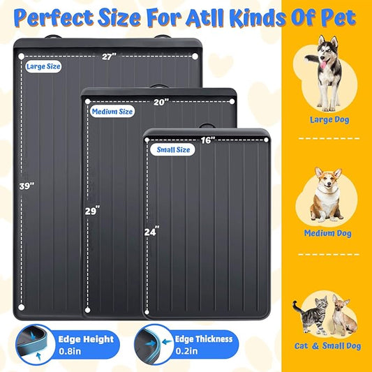 Dog Feeding Mat - 39''x27'' Large Silicone Pet Food Mats with Residue Collection Pocket and High Edges, Floors Waterproof Dog Cat Bowl Mat Prevent Water Food Spills, Black