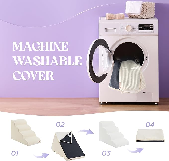 LE SURE Dog Stairs for Large Dogs Pet Steps Ramp for High Bed and Couch with CertiPUR-US Certified Foam with Non-Slip Bottom, Beige, 4 Steps