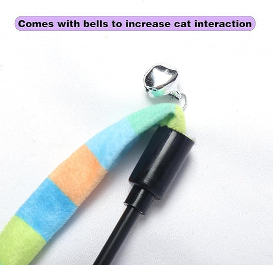 Cat Wand Toys Interactive Kitten Toys Cat Teaser Wand String Feather for Indoor Colorful Ribbon Wands Stick Toy Cat Charmer-3 Packs