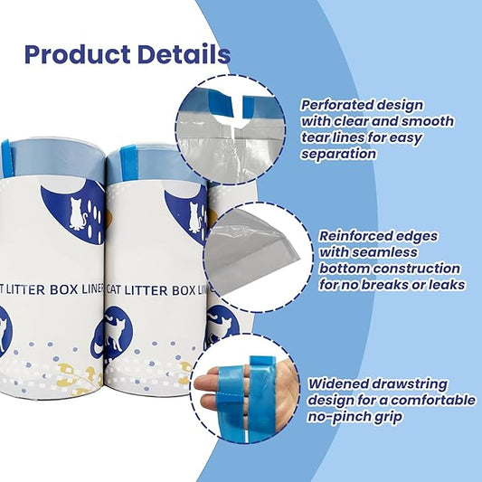 80 Count Cat Litter Liner Bags Compatible with Neakasa and PetPivot AutoScooper 11 Open-Top Pet Automatic Self Cleaning Cat Litter Box, Waste Bags, 27"x13"Heavy Duty Replacement Trash Bags