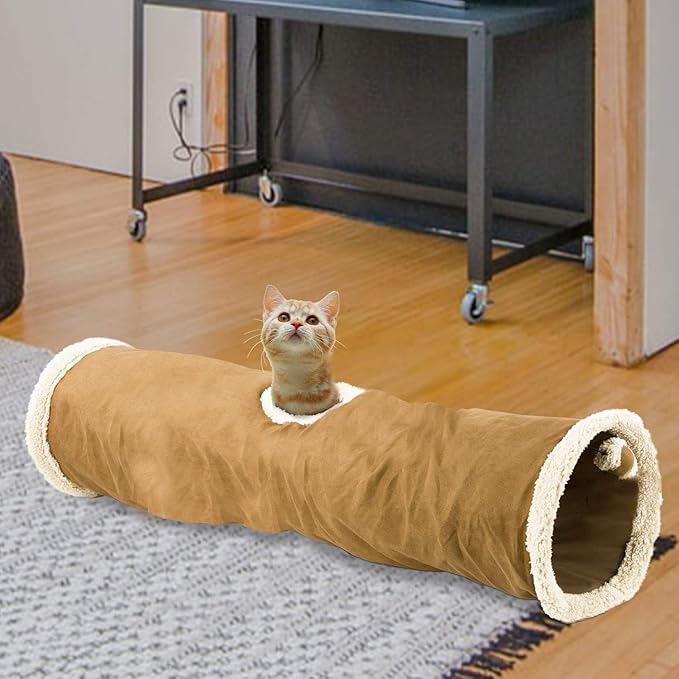 ALL FOR PAWS Collapsible Cat Tunnel Crinkle Cat Toys Play Tunnel Tube,You Will Receive Either a Gray or tan Tunnel