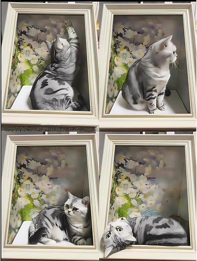 Oil Painting Cat House with Scratcher,Cat Bed Art Picture Frame Scratching Board Playing Tent Box, Assemble Kitty Couch Cave Condo Creative Pets Furniture - Kitty Living in Famous Painting