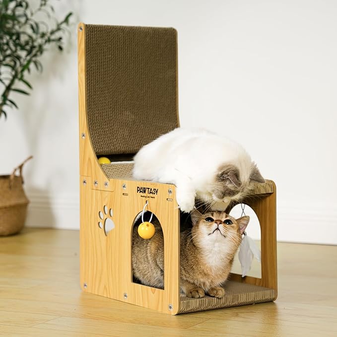 Cat Scratcher Pad for Indoor Cats, Cardboard Scratching Post Cat Scratch & Hideout with Box and Toy, Vertical Kitten Scratching Board House, Ideal for Cat to Scratch, Rest and Play