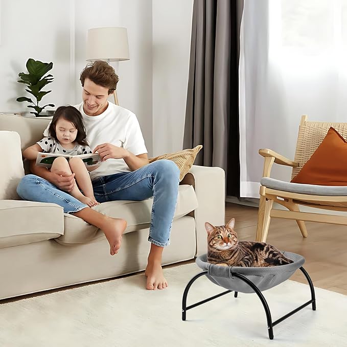 Raised Cat Hammock Bed, Standing Cat Cot with Washable Mesh, Pet Bed for for Kittens, 17.1 x 17 x 9.5 inches