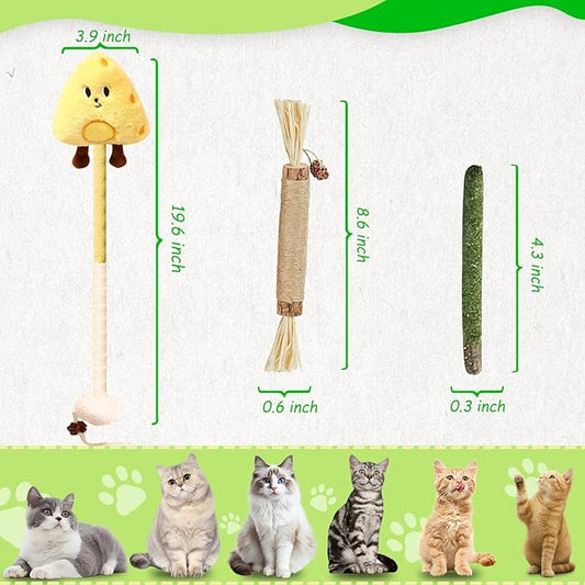 Catnip Toys for Cats, Kitten Chew Toys Silvervine Sticks for Indoor Cats Teeth Cleaning 10 Pack, Interactive Treat Dental Organic Cotton Chew Rope with Cute Dolls Catnip Inside