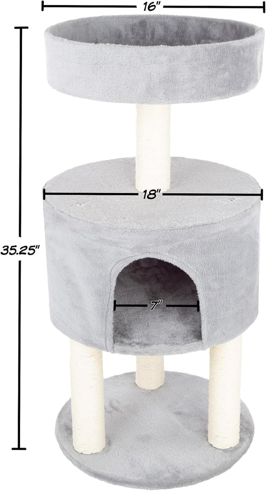 4-Tier Round Cat Tower - Large Cat Condo, Napping Perch, and 4 Sisal Rope Scratching Posts - Cat Tree for Indoor Cats by PETMAKER (Gray)