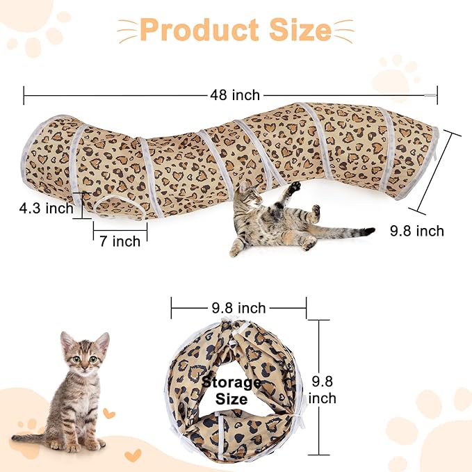 Glittme Cat Tunnel, Cat Tunnels for Indoor Cats, S-Shape Cats Cave with Cat Toys, Foldable Cat Tubes and Tunnels for Cats, Rabbit, Puppy, Guinea Pig