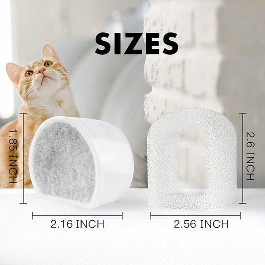 24 Pack Cat Water Fountain Filters Replacement, 12 Carbon Filters and 12 Foam Sponge Pre-Filter Fit for Multiple Ceramic and Stainless Steel Pet Fountains