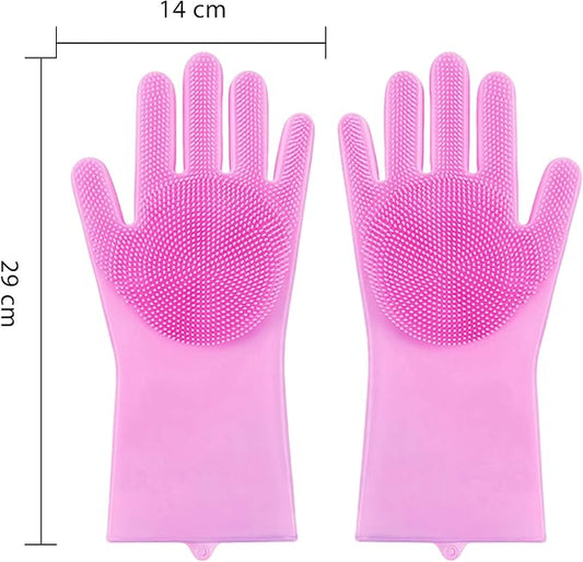 Pet Grooming Gloves,Heat-Resistant Silicone Gloves with High-Density Teeth for Enhanced Massaging and Bathing of Dogs and Cats (Pink, 2 Pair)