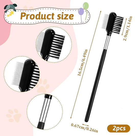Metal Grooming Comb for Dogs, 2 PCS Double-Sided Dog Grooming Comb Soft Bristles Eye Cleaning Brush Facial Brush Tear Stain Removal Tool for Dogs Puppies Cats Removing Booger Flea Gunk Crust Mucus